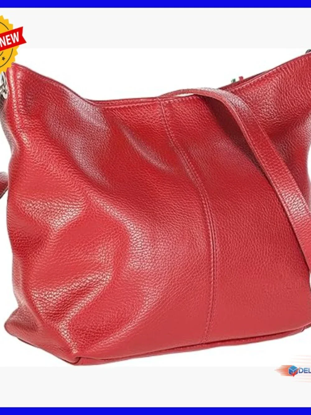 Genuine Leather Hobo Shoulder Bag with Adjustable Strap, Multiple Pockets